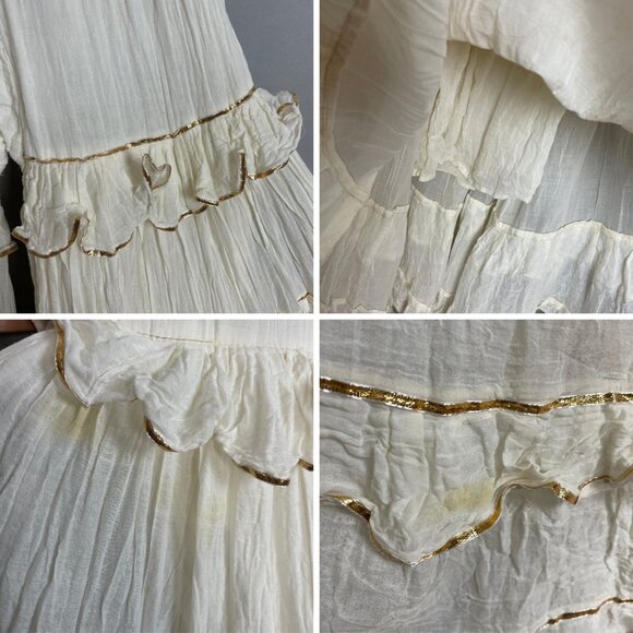 Sharara Bottoms Pants Tiered Gold Trim Flared Voluminous Off-White Elastic Waist - Picture 6 of 16